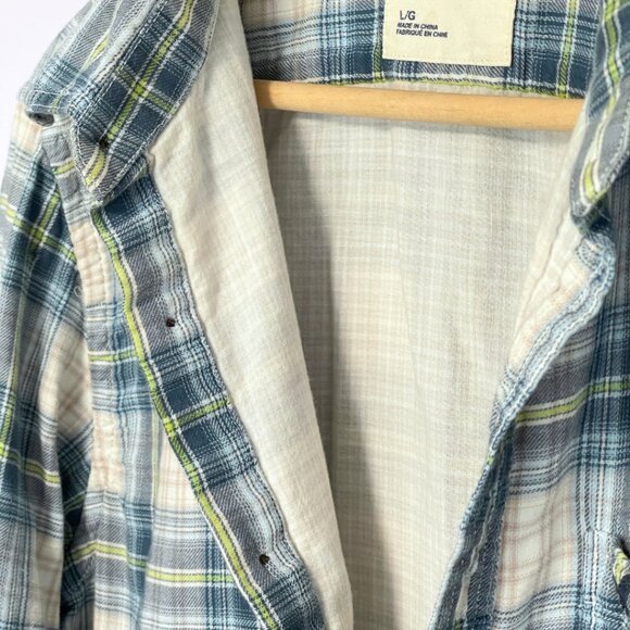 American Eagle Outfitters Button Flannel Shirt Mens L Blue Plaid Soft Cotton - Picture 7 of 13